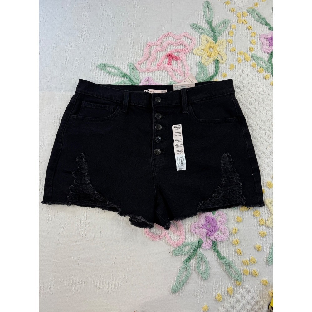 SO Black High Rise‎ Mom Shorts Denim Button Fly Womens Plus Size 15/32W